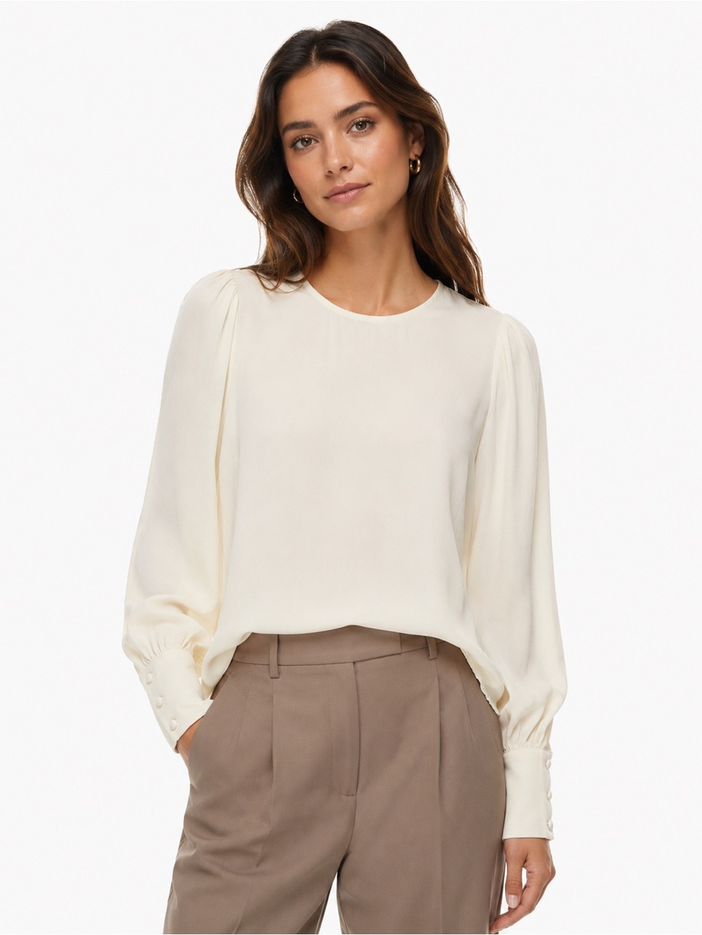 Wilfred Aritzia Ivory Crepe Blouse Puff Sleeve Button Cuff Top S